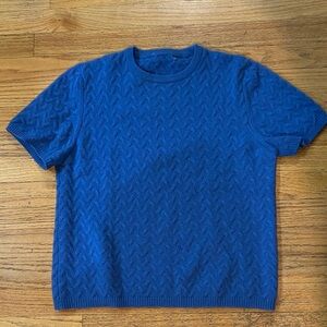 Vintage Cashmere Blue Textured Short Sleeve Sweater